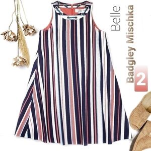 Badgley Mischka Belle Blue Coral Stripe Rope Collar Dress Size 2